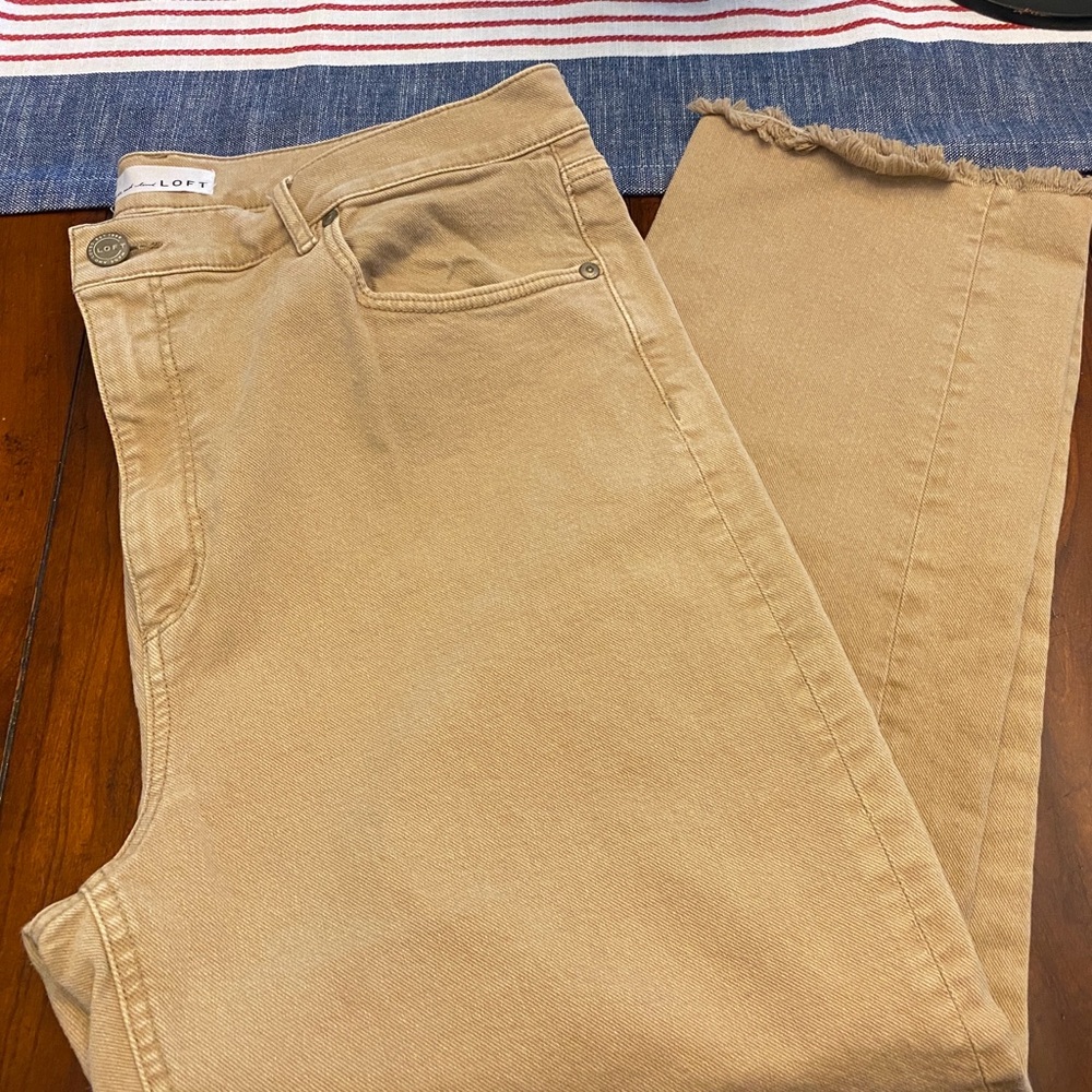 LOFT Beige, High Waist Straight Crop Jeans